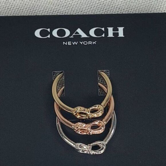 COACH Ring 7 Signature logo Pave Crystals Ring Set Set of 3 Stackables Interlock - Picture 4 of 6